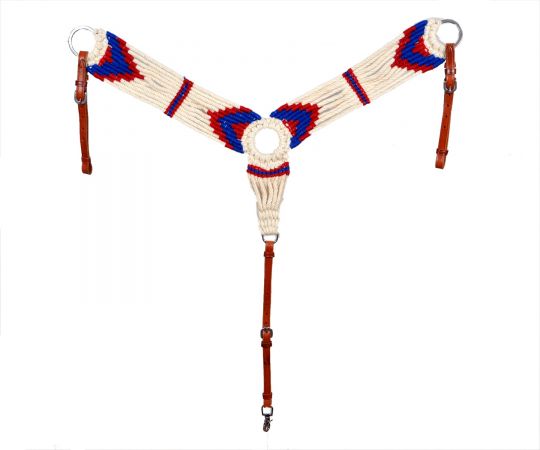 Showman Mohair Wool Multi Strand Southwest Design Breastcollar - white, red, and blue